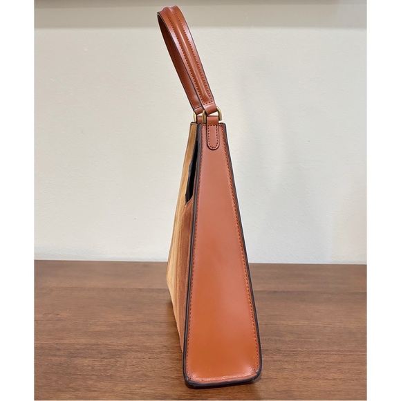 STAUD Two-Tone Suede Panel Shoulder Bag in Tan and Brown - Picture 4 of 10